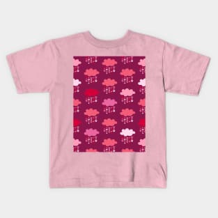 Retro raining hearts love clouds burgundy Valentine Kids T-Shirt